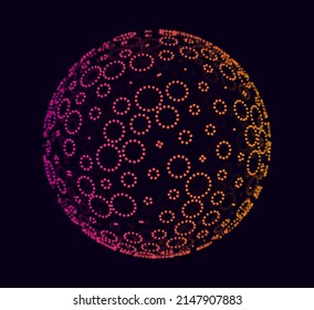Circles on 3D Sphere Sound Visualization. Abstract Circles Vector Background.