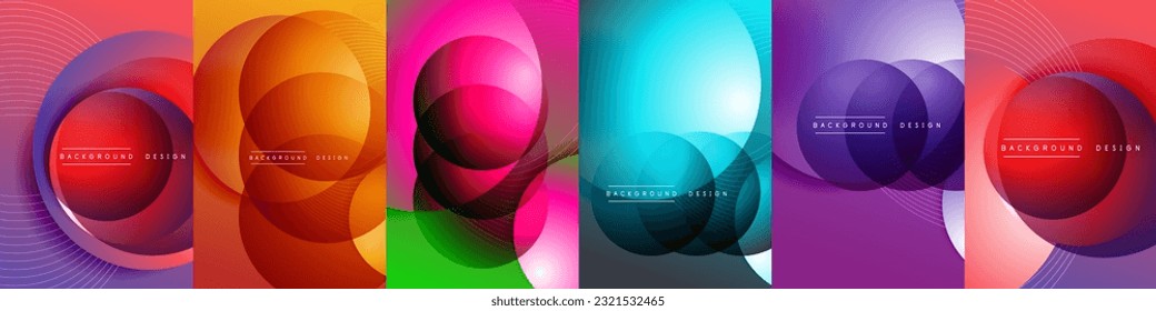 Circles on gradient design background. Set of round shapes and lines illustrations. Wallpaper, banner, background, wall art or poster design