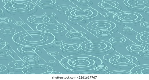 Circles on the water during the rain. On a blue background. Vector illustration.