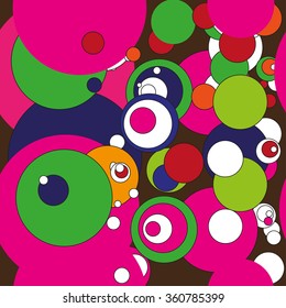 circles on a white background, bubbles of various shapes, figure, balls, large and small rings, decorativeballs fifties sixties, seventies