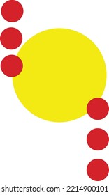 circles on a white background. red in the corners of the canvas. in the middle of the canvas there is a large circle of yellow
