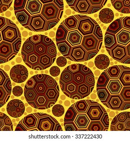 Circles ornament seamless-vector illustration. Inside the circle the hexagon multicolored.