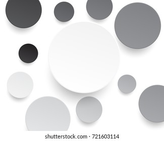  Circles paper cut style with drop shadows on white background, Circles with Shade of gray random layout on white background 