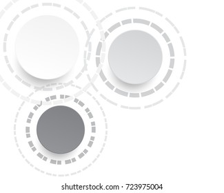Circles paper cut style with drop shadows on white background, Circles and dashed lines