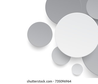 Circles paper cut style with drop shadows on white background, Circles with gray and white color random pattern and copy space, vector illustration