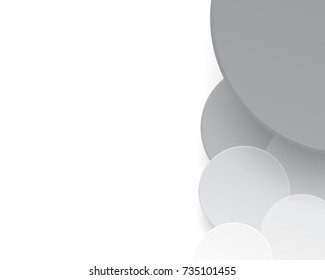 Circles paper cut style with drop shadows on white background, Circles with gray and white color random pattern and copy space, vector illustration