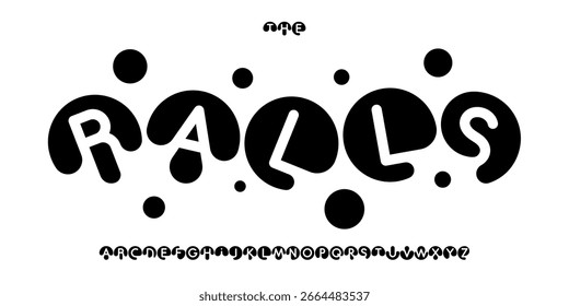 Alfabeto del partido de los círculos, letras redondeadas del punto, logotipo festivo del juguete de la fuente del juego para las bolas, titular del deporte, tipografía decorativa, diseño tipográfico infantil. tipografía de Vector