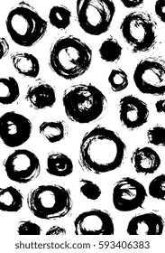 Circles pattern. Abstract painting. Ink splatter texture. Vector hand drawn illustration, artwork. Black and white, monochrome. Banner, wallpaper, fabric print