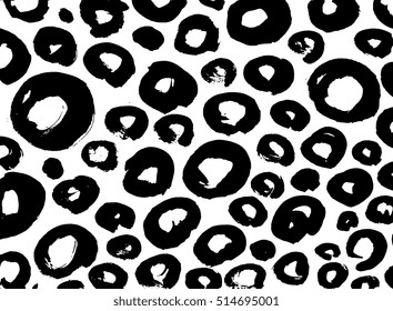 Circles pattern. Abstract painting. Leopard skin, cheetah print, animal pattern, line background. Amazing hand drawn vector illustration. Poster, banner, web interface template. Black and white