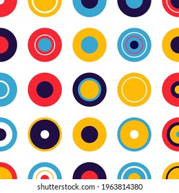 Circles pattern. Colorful background with geometric round shapes. Quirky trendy spots in vibrant colors. Vector poster