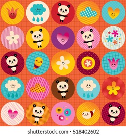 circles pattern cute baby panda bears flowers clouds