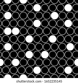 Circles pattern. Dots seamless ornament. Dot motif. Circular figures backdrop. Rounds background. Dotted wallpaper. Digital paper, textile print, web design, abstract image, vector illustration