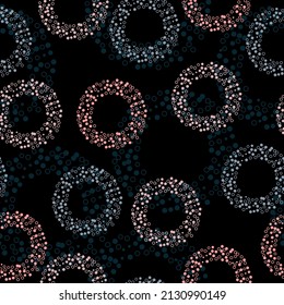 Circles pattern in fashion trend colors Classic dotted seamless gold glitter pattern. Seamless vector illustration with pink and purple geometric shapes.