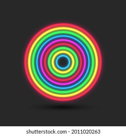 Circles pattern geometric shape glowing neon, round logo mockup or background template, thin bright multicolored lines pattern.