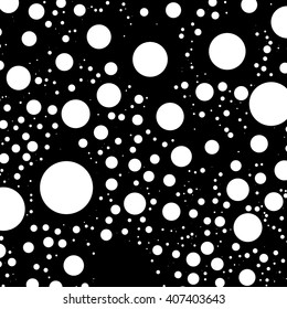 Circles pattern - Monochrome black and white pattern with scattered, random varying circles. Irregular dotted, speckles pattern