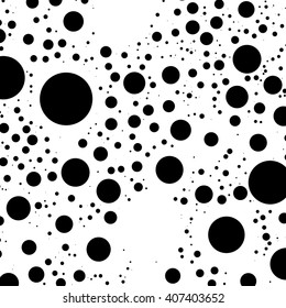 Circles pattern - Monochrome black and white pattern with scattered, random varying circles. Irregular dotted, speckles pattern