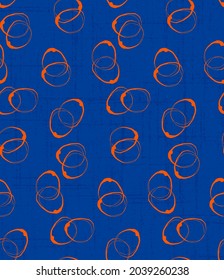 Circles pattern navy orange modern mid century texture, mud cloth design