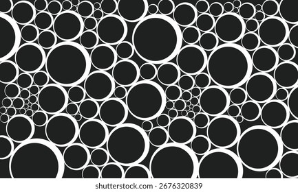 Circles pattern with white outlines on a black background, Bubble Rebound stencil design for The Crafter's Workshop, Media, Paper Crafts, Fabric, Home Decor, and background.