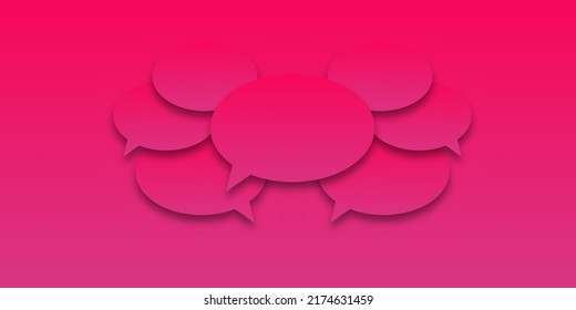 Circles pink purple lilac speech bubbles with shadow on isolated background. Vector illustration. The concept of communication between people in society.