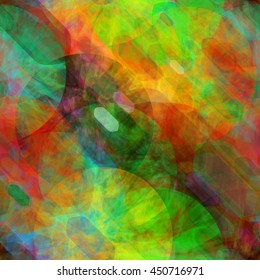 Circles and polygons. Multicolored texture. Light abstract vector seamless pattern. Watercolor effect.