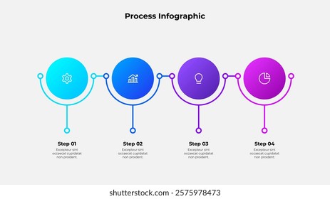 Circles process infographic chart for business presentation. Infochart with thin line icons. Progress diagram with 4 steps or options sequence design