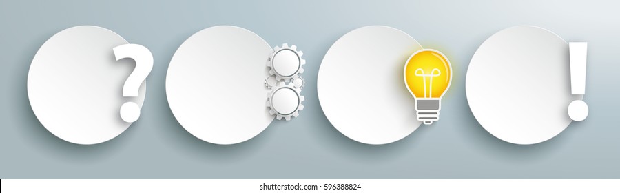Circles with question, gears, idea bulb and exclamation mark. Eps 10 vector file.