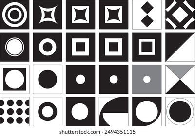  circles, rectangles, square, shapes vertical and horizontal symmetry, vector art designs black and white isolate on the white background wallpaper