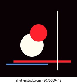 Circles and rectangles. Vector image. Black background. Red. Black. Blue.