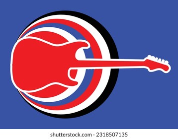 Circles of red white and blue with guitar silhouette isolated on a black background
