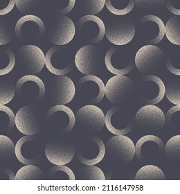 Circles Retro 50s 60s 70s Seamless Pattern Vector Stipple Abstract Background. Different Faded Dotted Ellipse Geometric Grid Repetitive Grey Wallpaper. Old Fashioned Posh Tessellated Art Illustration