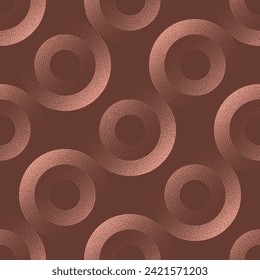 Circles Retro Styled Tilted Seamless Pattern Trend Vector Brown Abstract Background. 50s 60s 70s Retro Style Halftone Art Illustration for Textile Print. Graphic Abstraction Wallpaper Dot Work Texture