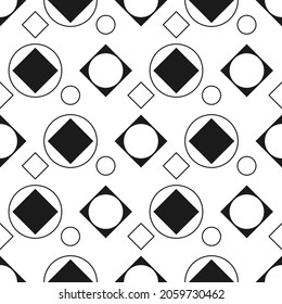 Circles in rhombuses and vice versa. Vector geometric shapes. Seamless pattern with rhombuses and circles.