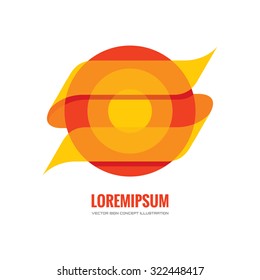 Circles and ribbon - vector logo template concept illustration. Business training sign. Shoot target abstract symbol. Orange sun icon. Abstract circles and ribbon background. Design element. 