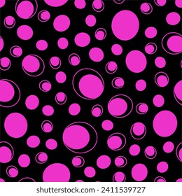 Circles and rings in Barbie colors on a black background. Pink circles and rings on a black background. Vector seamless pattern in pop art style suitable for textiles, clothing, packaging and cases.