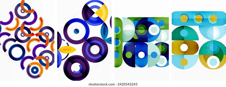 Circles and rings geometric backgrounds. Posters for wallpaper, business card, cover, poster, banner, brochure, header, website