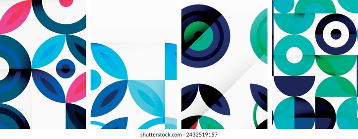 Circles and rings geometric backgrounds. Posters for wallpaper, business card, cover, poster, banner, brochure, header, website