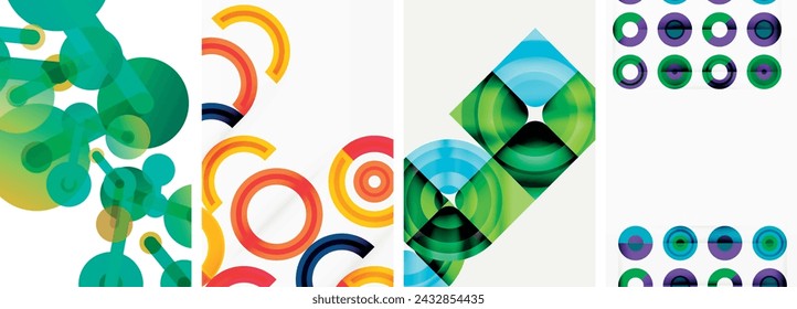 Circles and rings geometric backgrounds. Posters for wallpaper, business card, cover, poster, banner, brochure, header, website