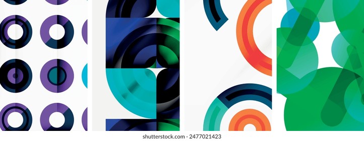 Circles and rings geometric backgrounds. Posters for wallpaper, business card, cover, poster, banner, brochure, header, website