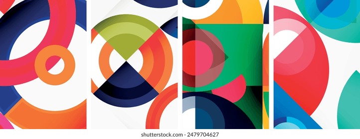 Circles and rings geometric backgrounds. Posters for wallpaper, business card, cover, poster, banner, brochure, header, website
