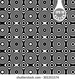 Circles and rings - Images in the style of optical visual illusions - Op art. Vector background black and white illustration