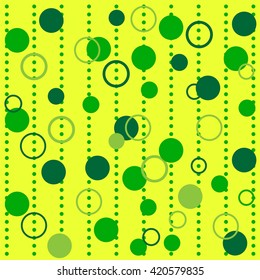 Circles and rings on a yellow background. Polka dot pattern. Wall-paper