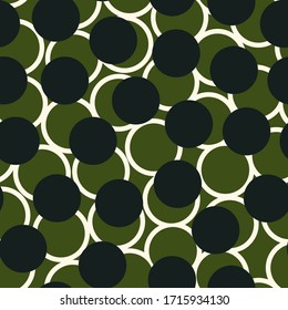 Circles, rings seamless pattern. Geometric motif. Circular figures ornament. Circle shapes wallpaper. Rounds background. Geometrical backdrop. Modern textile print, web design, abstract. Vector art.