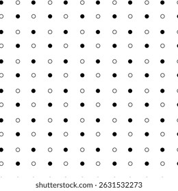 Circles round polka dots Seamless pattern. Vector graphic line illustration. Black and white Banner, poster, wrapping paper, sticker, print, modern textile design.
