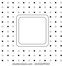 Circles round polka dots Square frame template. Vector graphic line illustration. Black and white Banner, poster, wrapping paper, sticker, print, modern textile design.
