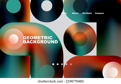 Circles and round shapes landing page abstract geometric background. Web page for website or mobile app wallpaper
