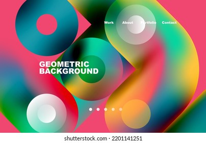 Circles and round shapes landing page abstract geometric background. Web page for website or mobile app wallpaper