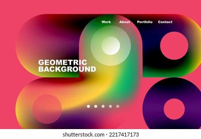 Circles and round shapes landing page abstract geometric background. Web page for website or mobile app wallpaper
