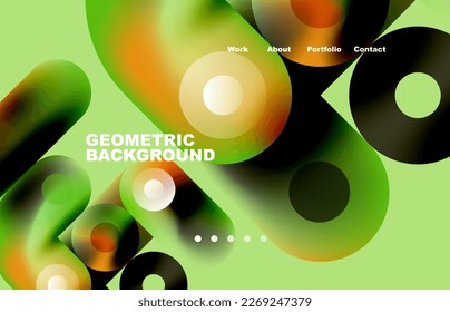 Circles and round shapes landing page abstract geometric background. Web page for website or mobile app wallpaper