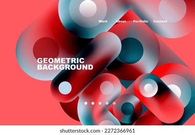 Circles and round shapes landing page abstract geometric background. Web page for website or mobile app wallpaper