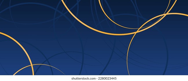 Circles, round shapes, overlapping rings abstract geometric blue and gold background. Vintage style vector illustration. Design concept for Mid Autumn Festival, New Year backdrop, card, poster, banner